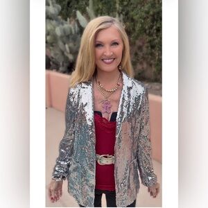 NWT Silver Long Sleeve Sequin Blazer-S